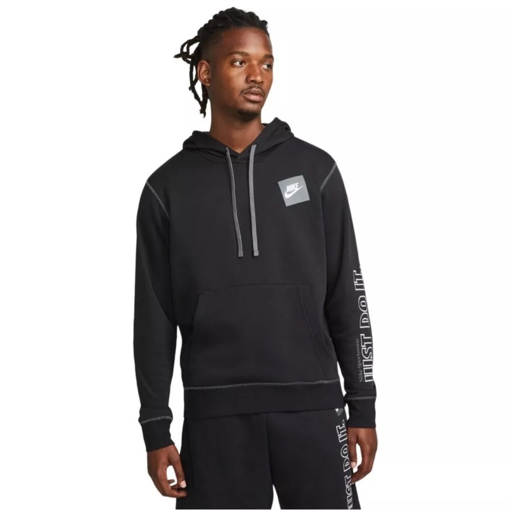 Nike-M-black-just do it-pull over, kangaroo pocket, hooded sweatshirt, hoodie.
